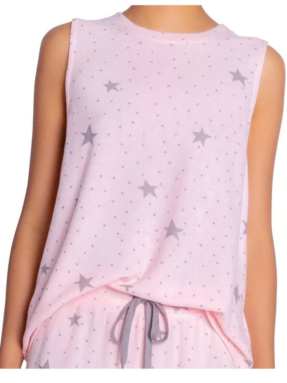 Insomniax Women's Jersey Knit Sleeveless Lounge Pajama Top, Pink Stars, Small